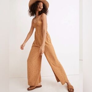 Madewell Mustard Floral Wide-Leg Jumpsuit